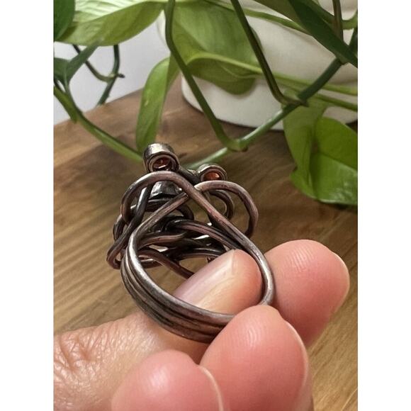 Size 7 Artisan Vintage Garnets Cluster Bendy Ring Stamped 925 Sterling Silver - Picture 7 of 9